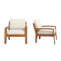 Creta Outdoor Club Chair, Beige Fabric Cushions, Brown Wood Frame -BM335448