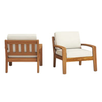 Creta Outdoor Club Chair, Beige Fabric Cushions, Brown Wood Frame -BM335448