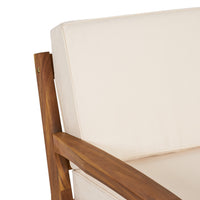 Creta Outdoor Club Chair, Beige Fabric Cushions, Brown Wood Frame -BM335448