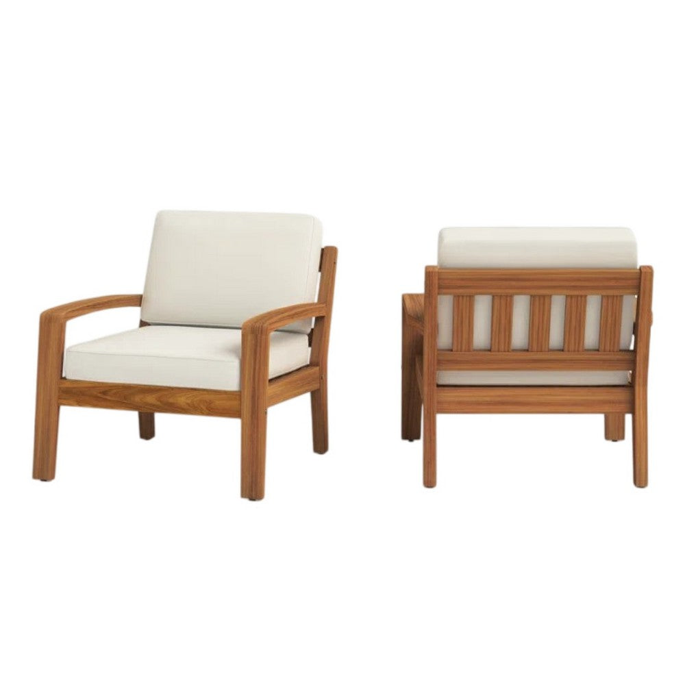 Creta Outdoor Club Chair, Beige Fabric Cushions, Brown Wood Frame -BM335448