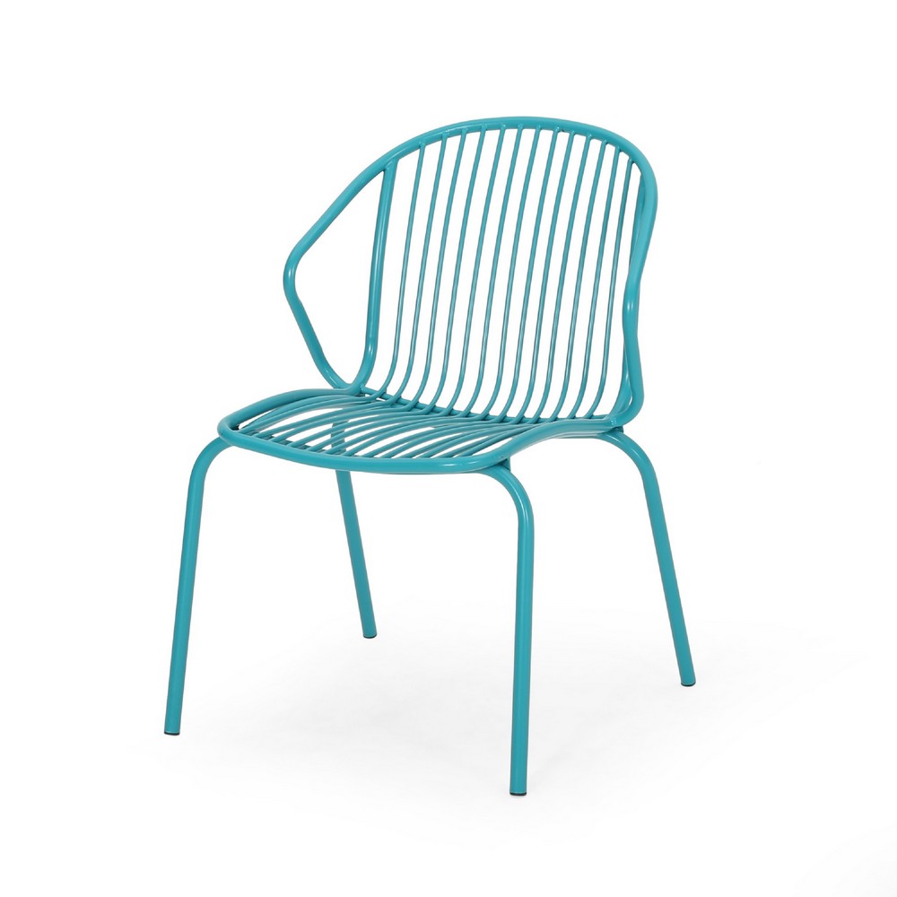 Osto Outdoor Side Chair Set of 2, Teal Blue Iron Frames, Sleek Legs -BM335453