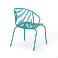 Osto Outdoor Side Chair Set of 2, Teal Blue Iron Frames, Sleek Legs -BM335453