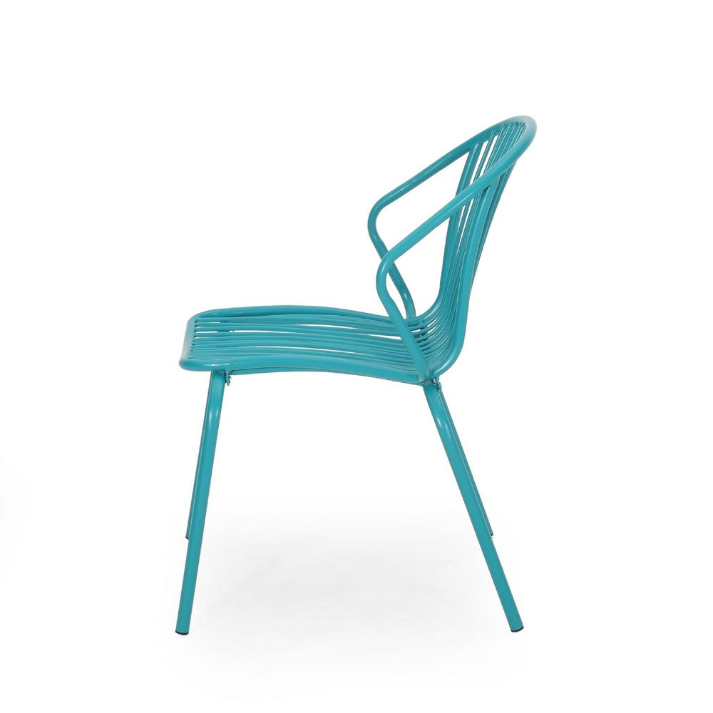 Osto Outdoor Side Chair Set of 2, Teal Blue Iron Frames, Sleek Legs -BM335453