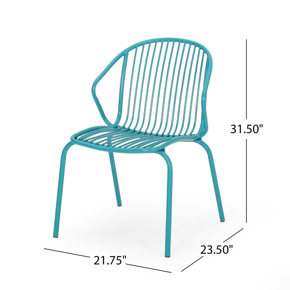 Osto Outdoor Side Chair Set of 2, Teal Blue Iron Frames, Sleek Legs -BM335453