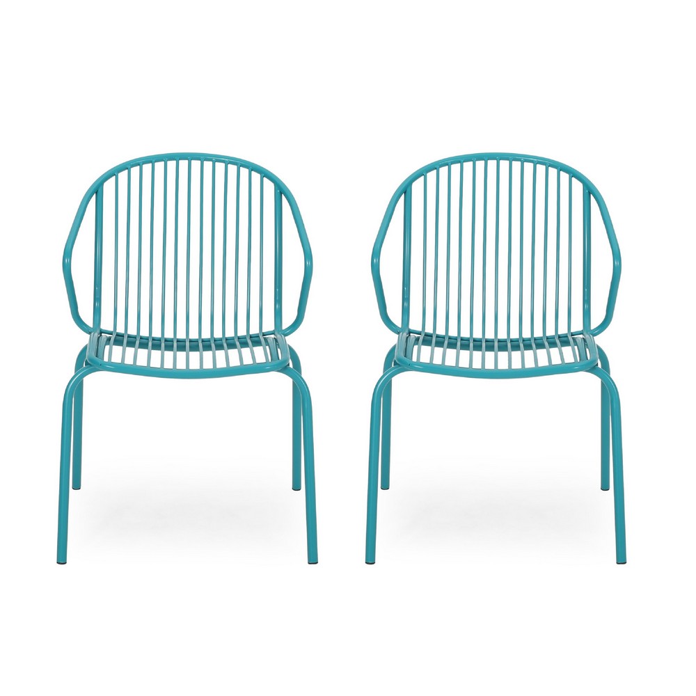Osto Outdoor Side Chair Set of 2, Teal Blue Iron Frames, Sleek Legs -BM335453