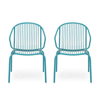 Osto Outdoor Side Chair Set of 2, Teal Blue Iron Frames, Sleek Legs -BM335453