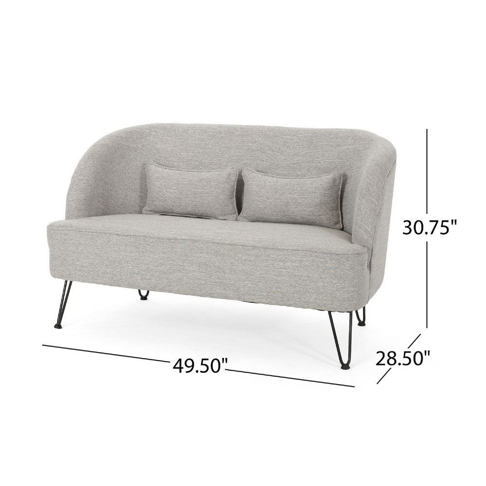 Loveseat, Light Gray Fabric, Retro Black Metal Hairpin Legs, 50 Inch -BM335454