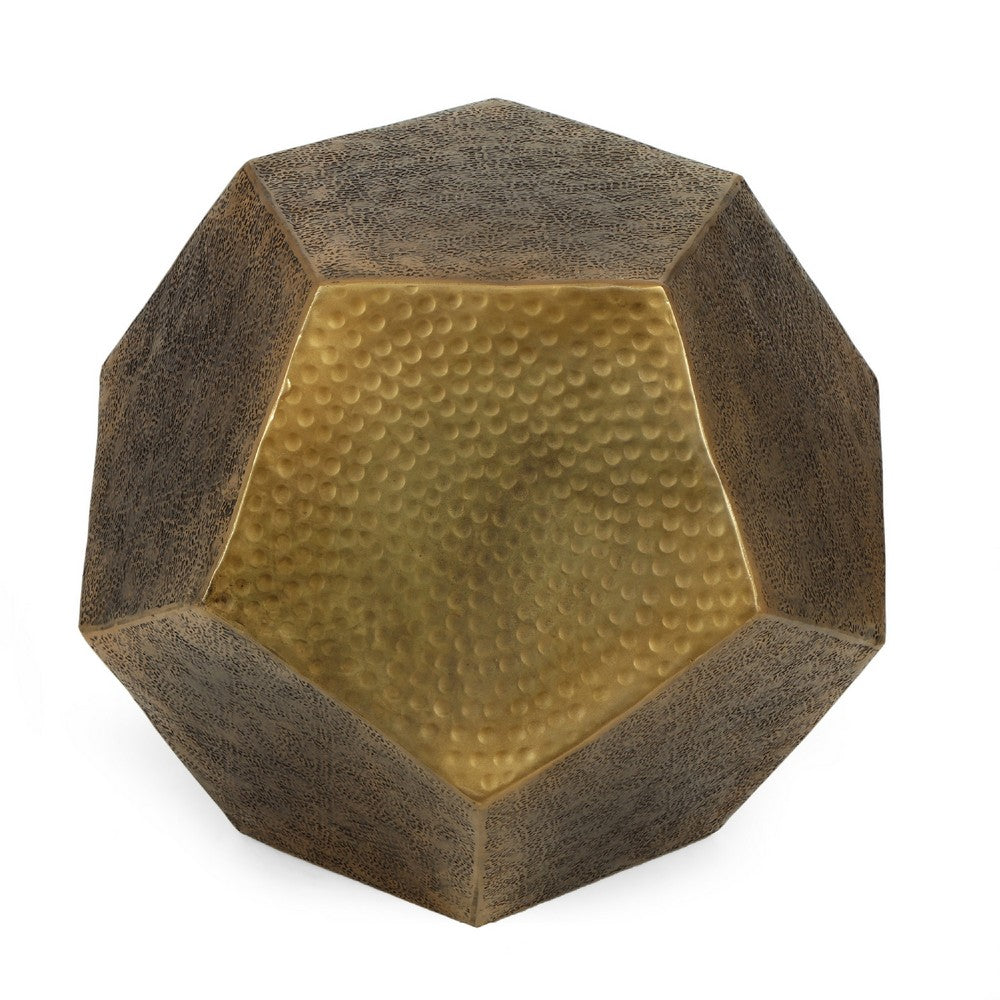 Hexagonal End Table, Gold Aluminium Frame Textured Surface, 20 Inch -BM335456