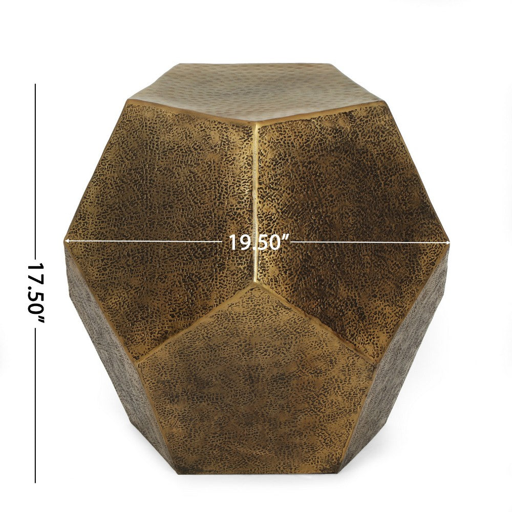 Hexagonal End Table, Gold Aluminium Frame Textured Surface, 20 Inch -BM335456