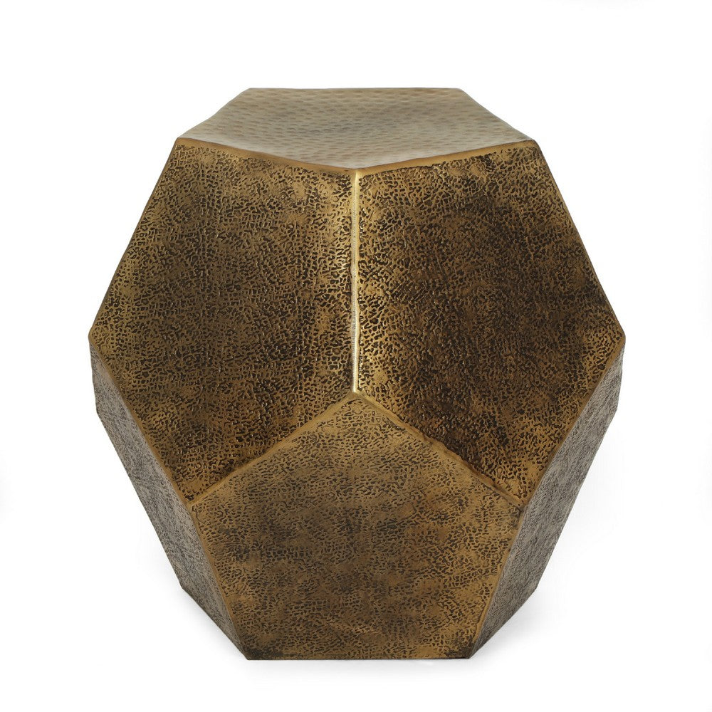 Hexagonal End Table, Gold Aluminium Frame Textured Surface, 20 Inch -BM335456
