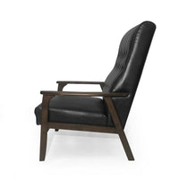 Accent Armchair, Tufted Matte Black Faux Leather, Brown Wood Frame -BM335470