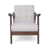 Accent Armchair, Soft Button Tufted Beige Fabric, Dark Brown Wood -BM335473