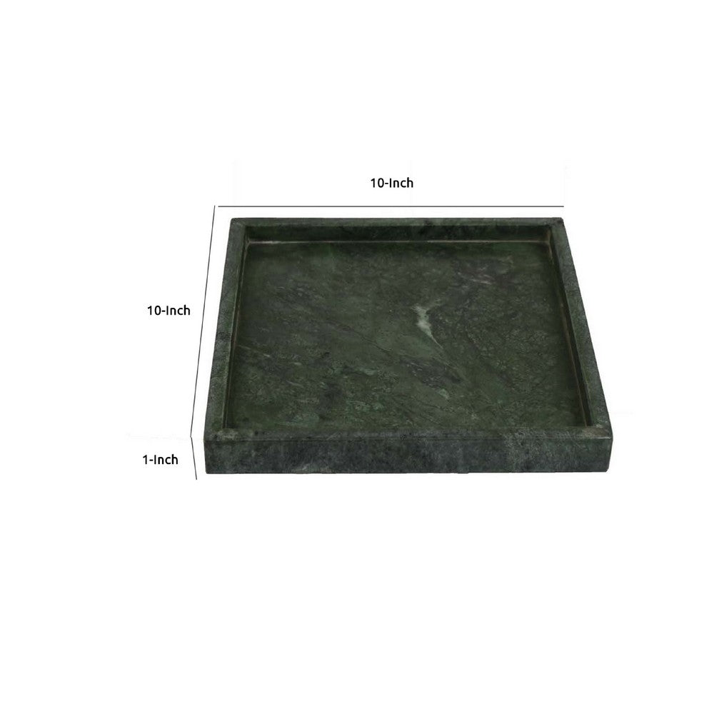 Tro Decorative Accessory Tray, 10 Inch Square Dark Green Marble Veined -BM335601