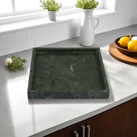 Tro Decorative Accessory Tray, 10 Inch Square Dark Green Marble Veined -BM335601