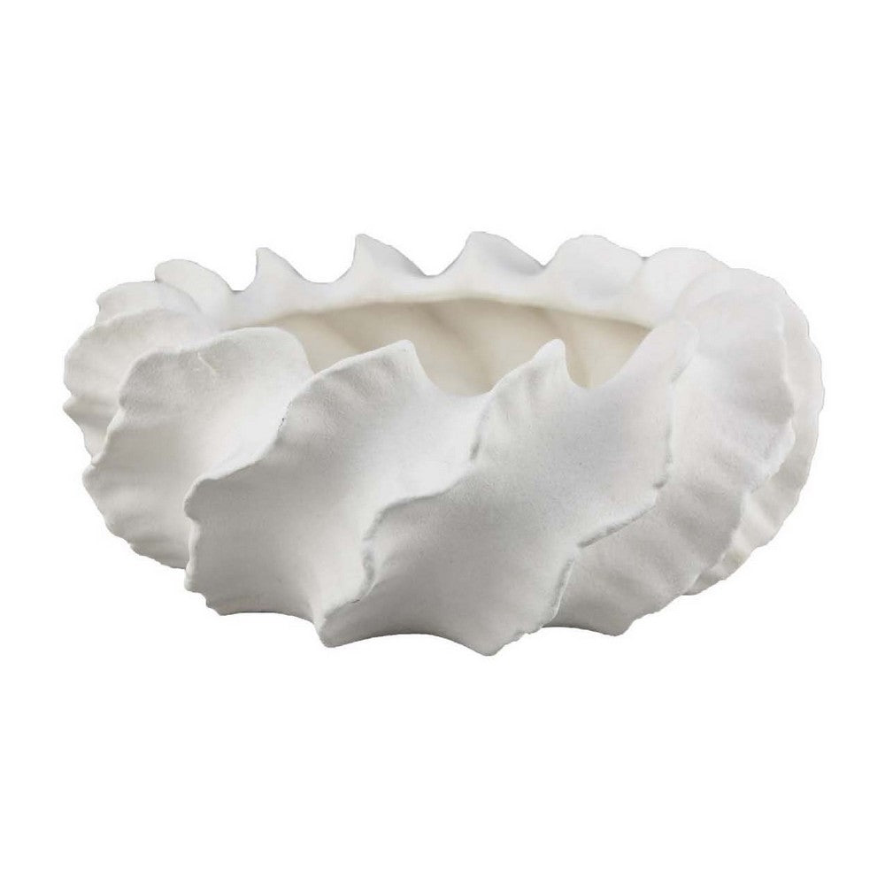 Velz Decorative Planter, 16 Inch Wavy Edge, Matte White Ceramic  -BM335608