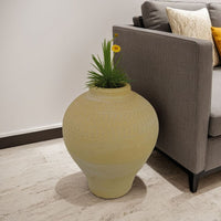 Vily Flower Vase, 15 Inch Round Pot Shaped, Sand Brown Terracotta -BM335628