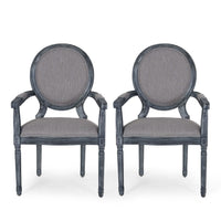 Dining Armchair Set of 2, Gray Rubberwood, Retro Round Fabric Back -BM335637