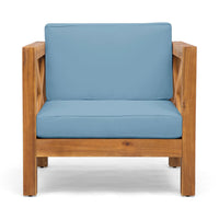 Juna Outdoor Accent Club Chair, Teak Brown Acacia Wood, Blue Fabric -BM335641