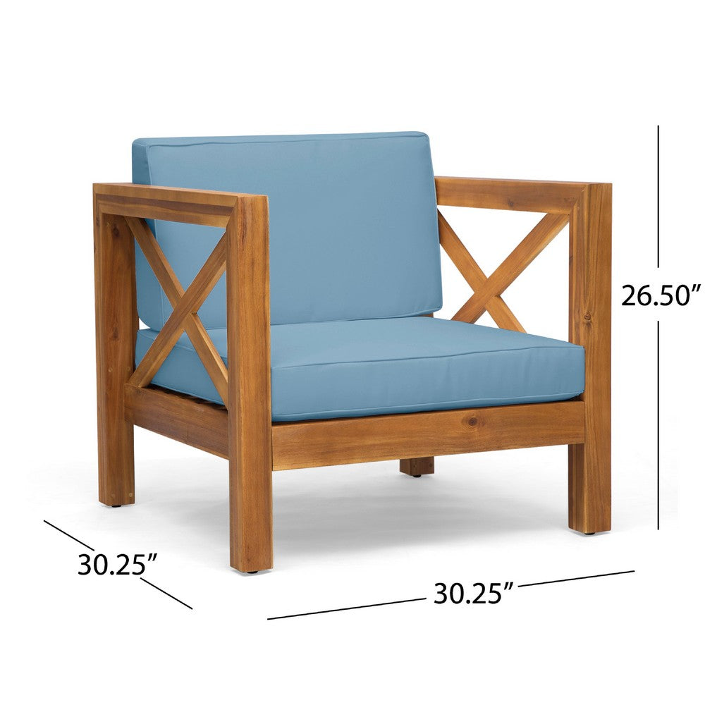 Juna Outdoor Accent Club Chair, Teak Brown Acacia Wood, Blue Fabric -BM335641