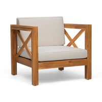 Juna Outdoor Club Chair, Beige Water-Resistant Fabric, Teak Brown Wood -BM335643