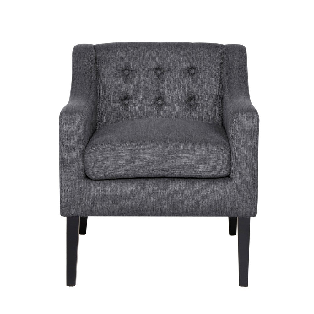 Ish Accent Armchair, Tufted Charcoal Gray Fabric, Black Wood Legs -BM335644