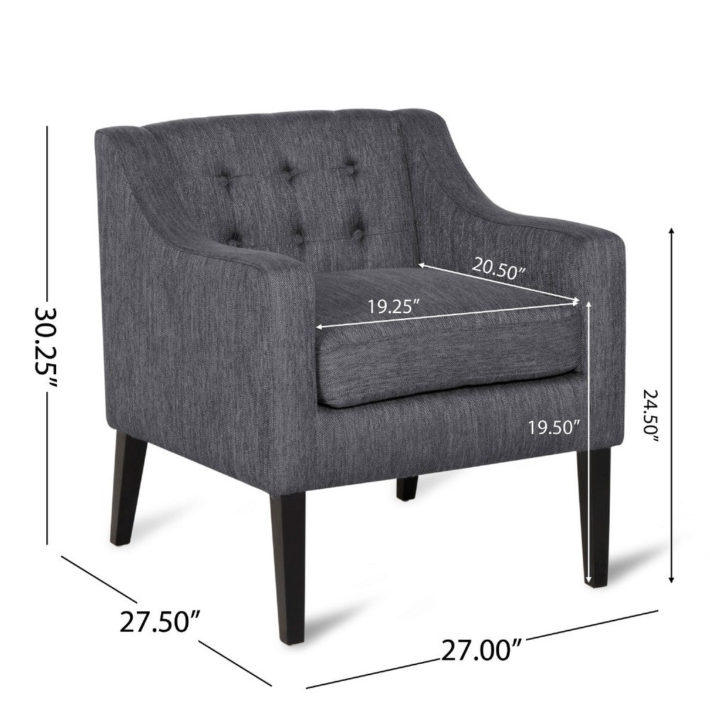 Ish Accent Armchair, Tufted Charcoal Gray Fabric, Black Wood Legs -BM335644