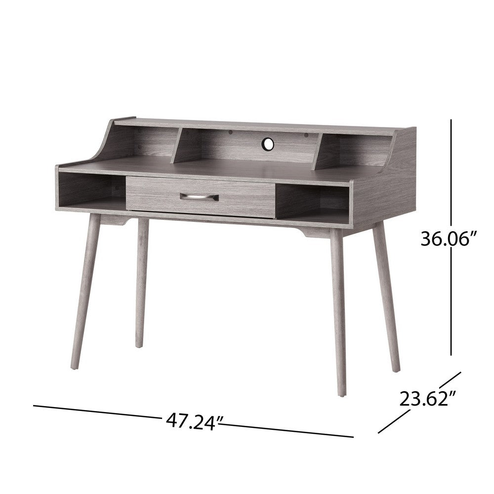 Jesa Study Writing Desk, 1 Drawer 3 Shelves, Oak Gray Wood, 47 Inch -BM335645