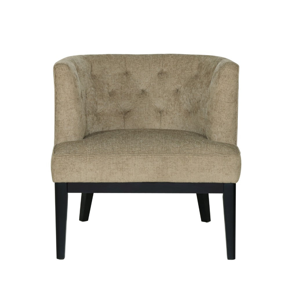 Accent Chair, Tufted Beige Fabric, Soft Cushioned, Black Solid Wood -BM335646
