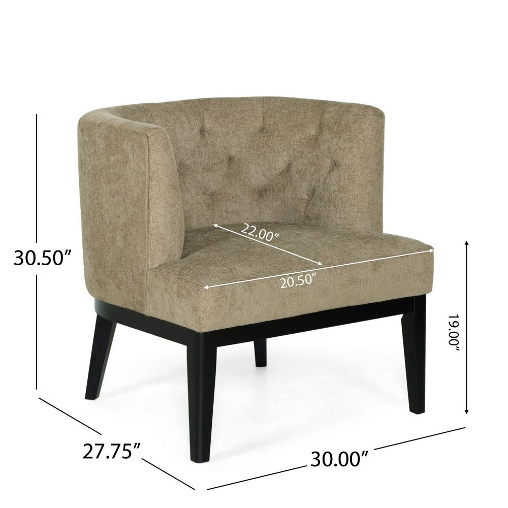 Accent Chair, Tufted Beige Fabric, Soft Cushioned, Black Solid Wood -BM335646