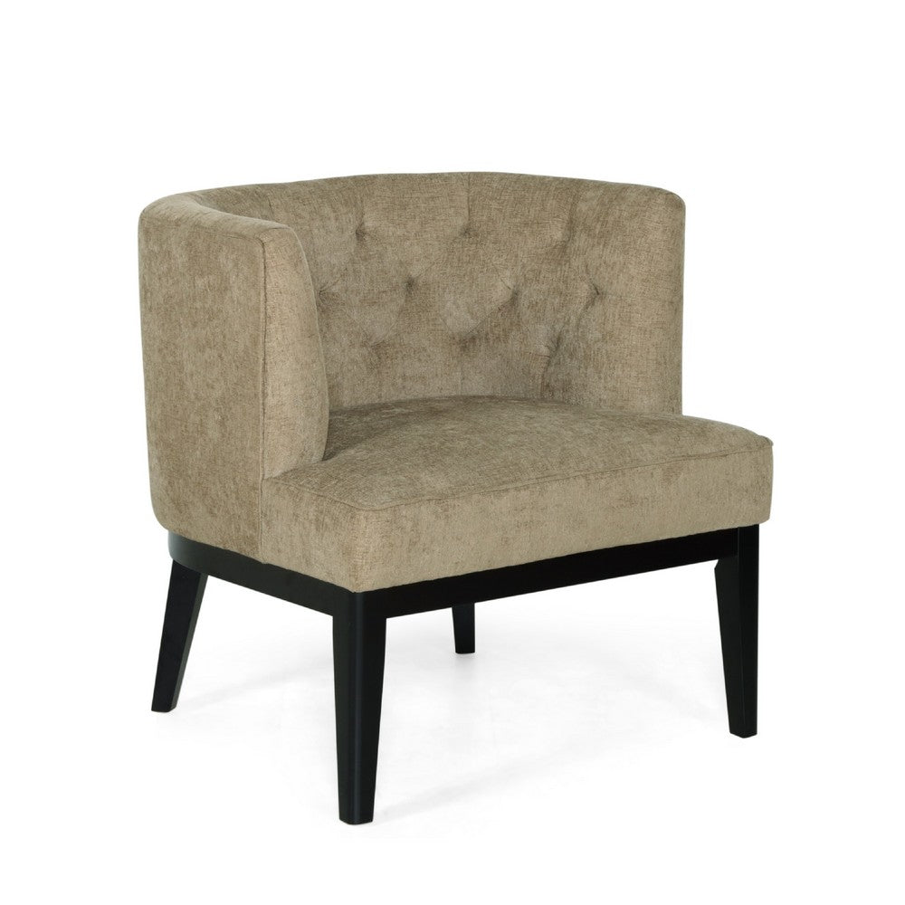 Accent Chair, Tufted Beige Fabric, Soft Cushioned, Black Solid Wood -BM335646