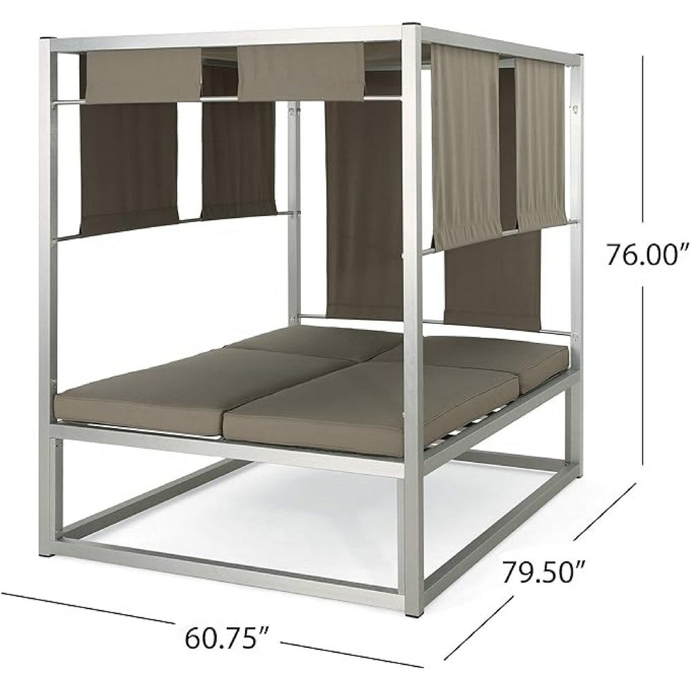 Hemin Outdoor Daybed, Khaki Water-Resistant Fabric, Aluminum, 80 Inch -BM335651