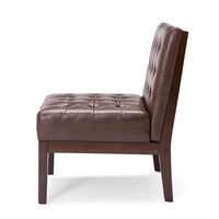 Armless Accent Chair, Tufted Dark Brown Faux Leather, Rubberwood Frame -BM335656