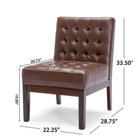 Armless Accent Chair, Tufted Dark Brown Faux Leather, Rubberwood Frame -BM335656