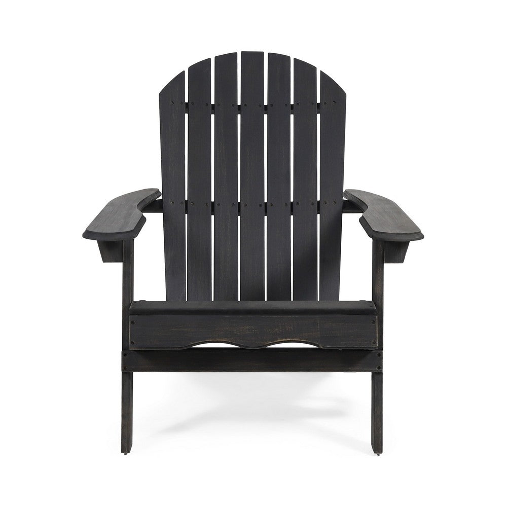 Libo Outdoor Adirondack Chair, Gray Acacia Wood Frame, Slat Panels -BM335663