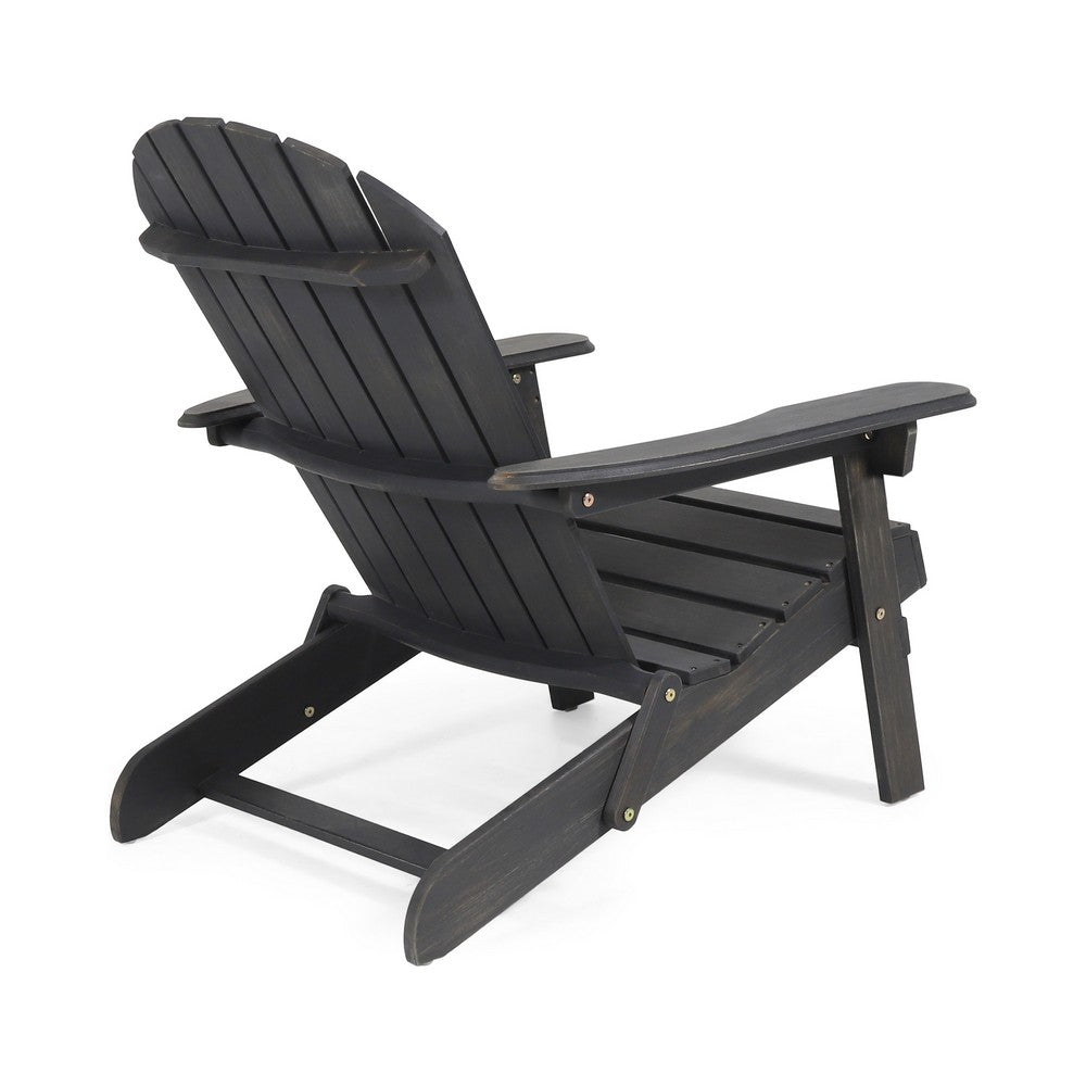 Libo Outdoor Adirondack Chair, Gray Acacia Wood Frame, Slat Panels -BM335663