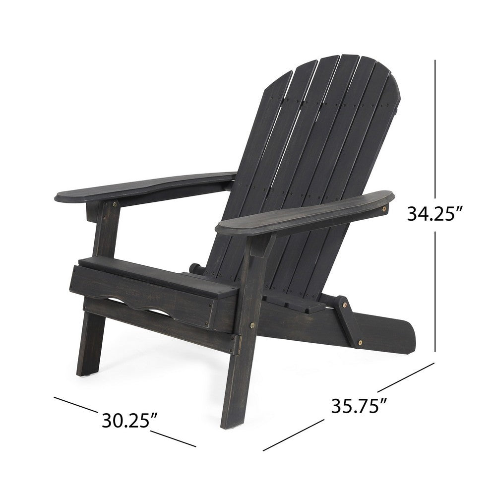 Libo Outdoor Adirondack Chair, Gray Acacia Wood Frame, Slat Panels -BM335663
