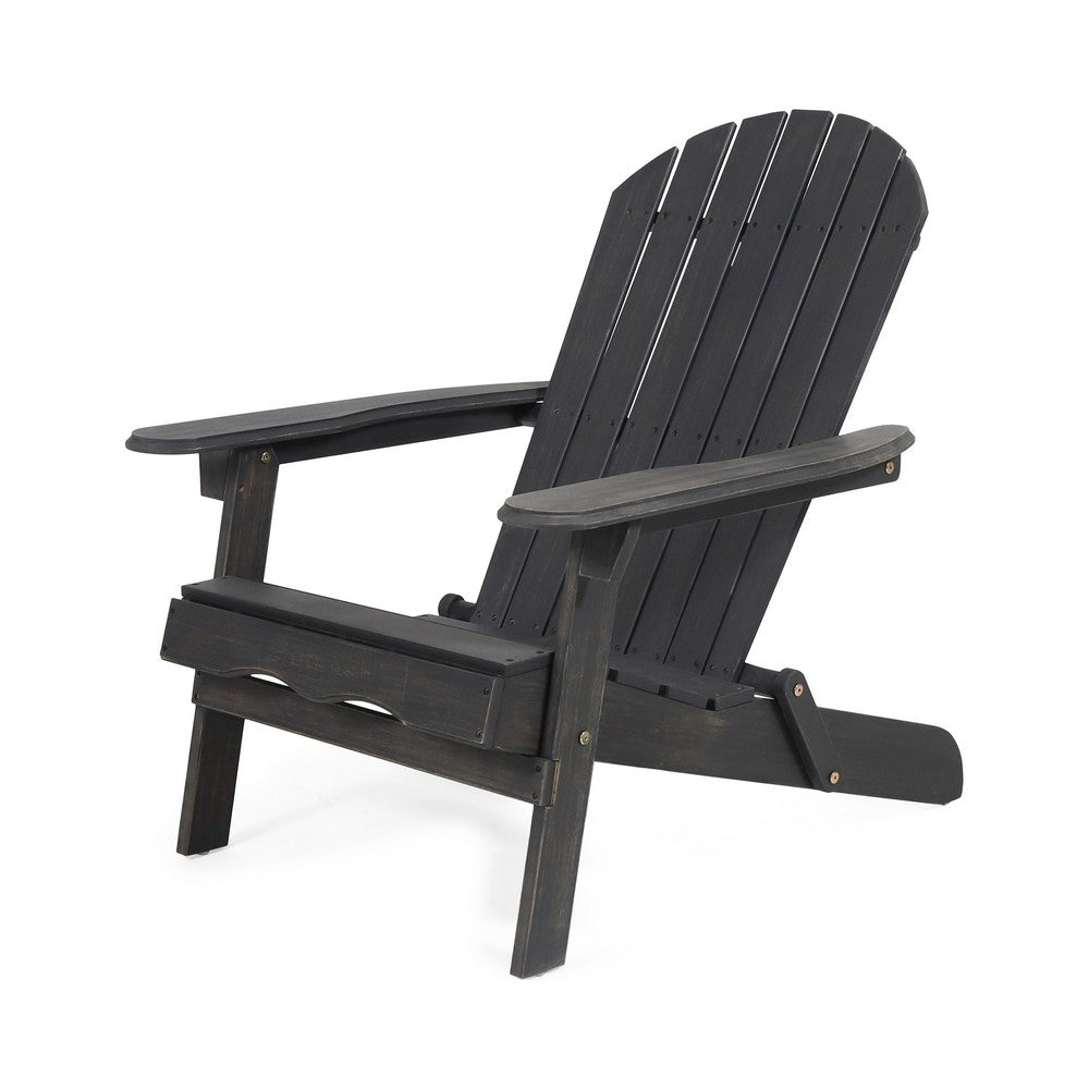 Libo Outdoor Adirondack Chair, Gray Acacia Wood Frame, Slat Panels -BM335663