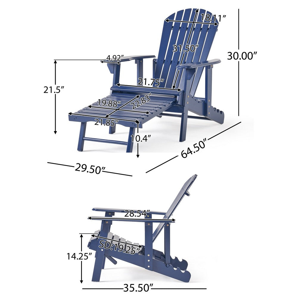 Libo Reclining Outdoor Adirondack Chair, Slatted Blue Acacia Wood -BM335664