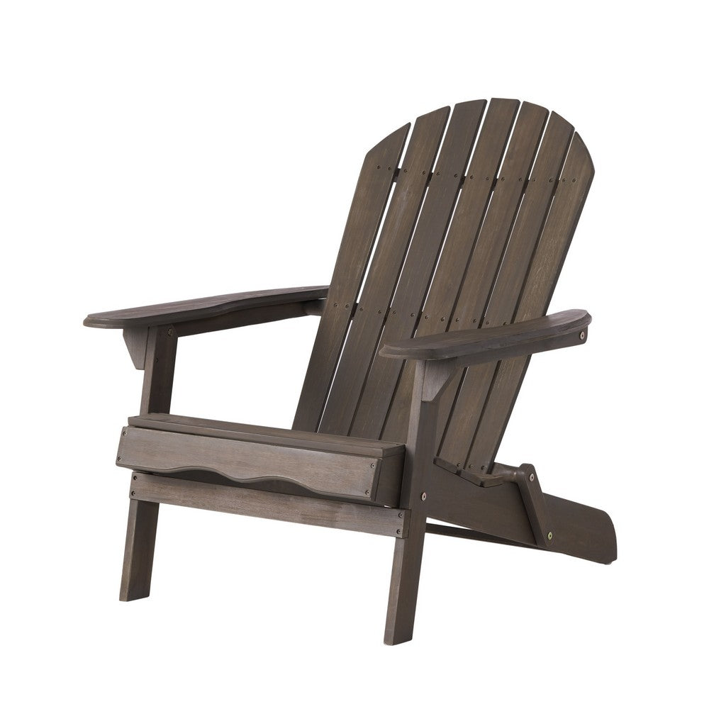 Libo Outdoor Adirondack Chair, Taupe Gray Acacia Wood, Slat Panels -BM335665