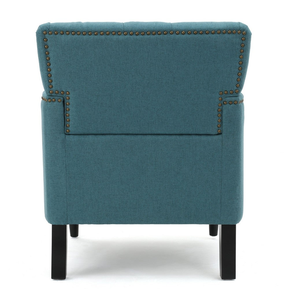 Lit Accent Club Armchair, Tufted Teal Fabric, Black Wood, Turned Legs -BM335674