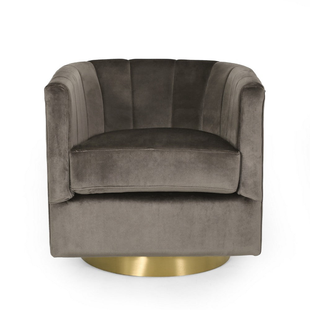 Nera Swivel Armchair, Tufted Gray Velvet, Gold Metal Base, Wood Frame -BM335680