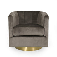 Nera Swivel Armchair, Tufted Gray Velvet, Gold Metal Base, Wood Frame -BM335680