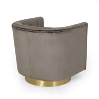 Nera Swivel Armchair, Tufted Gray Velvet, Gold Metal Base, Wood Frame -BM335680