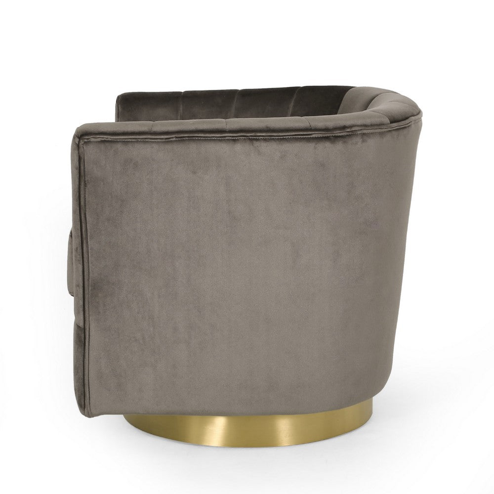 Nera Swivel Armchair, Tufted Gray Velvet, Gold Metal Base, Wood Frame -BM335680