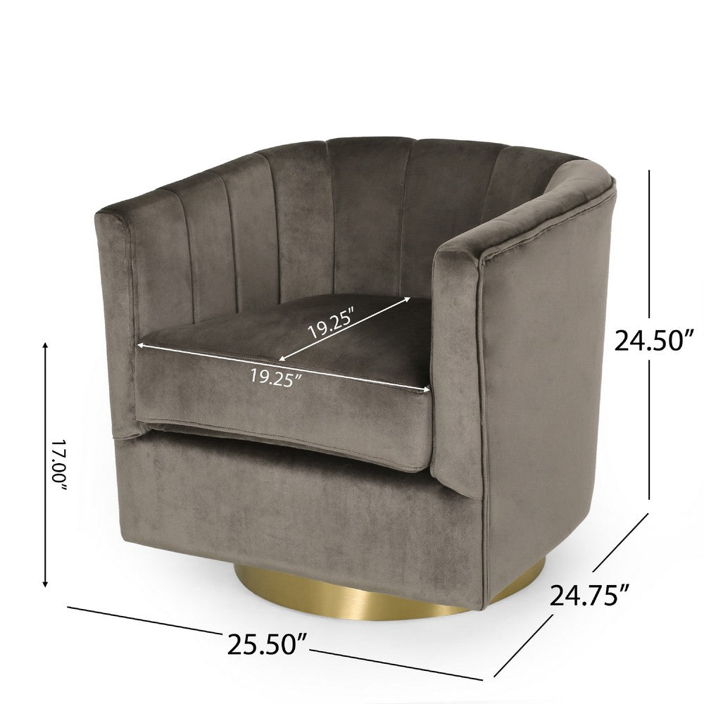 Nera Swivel Armchair, Tufted Gray Velvet, Gold Metal Base, Wood Frame -BM335680