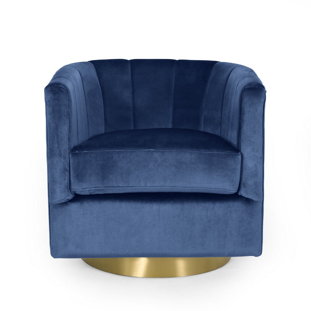 Nera Swivel Armchair, Tufted Blue Velvet, Gold Metal Base, Wood Frame -BM335681