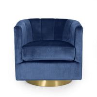 Nera Swivel Armchair, Tufted Blue Velvet, Gold Metal Base, Wood Frame -BM335681
