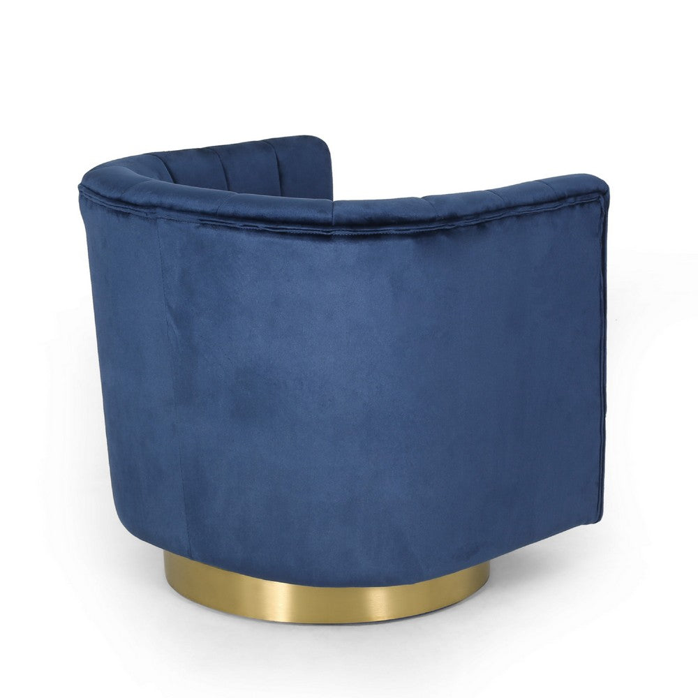 Nera Swivel Armchair, Tufted Blue Velvet, Gold Metal Base, Wood Frame -BM335681