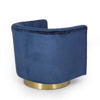 Nera Swivel Armchair, Tufted Blue Velvet, Gold Metal Base, Wood Frame -BM335681
