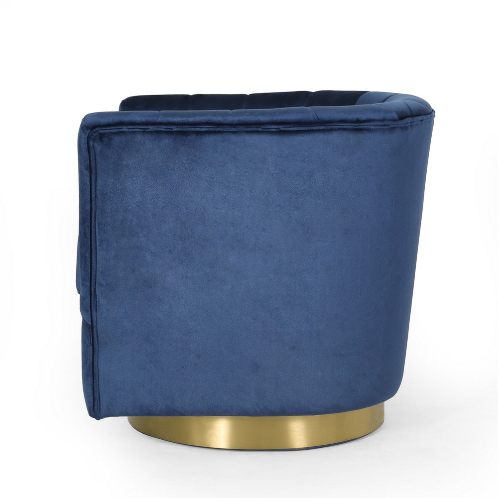 Nera Swivel Armchair, Tufted Blue Velvet, Gold Metal Base, Wood Frame -BM335681
